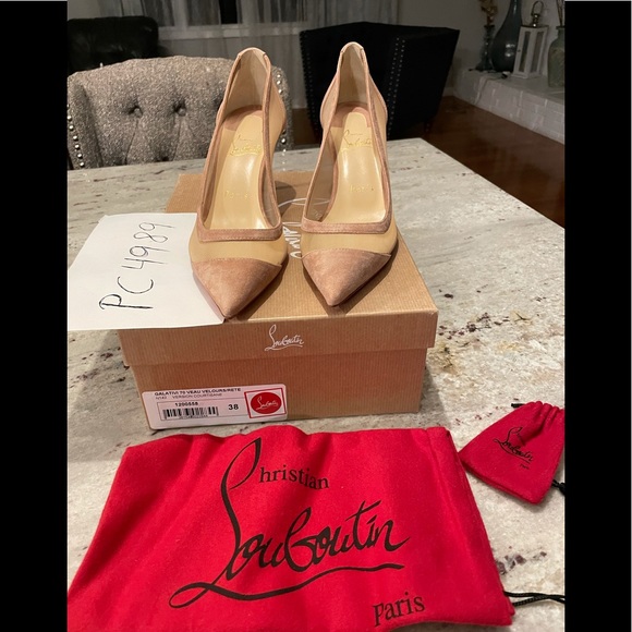 SOLD Christian Louboutin Galativi 70 nude mesh heels 38 - Picture 3 of 12